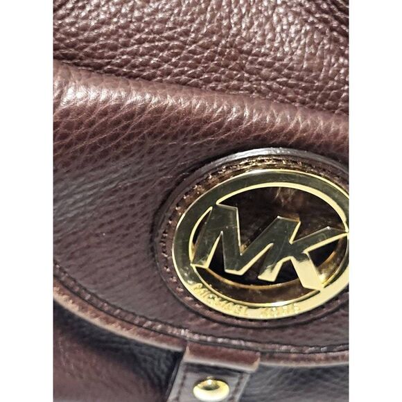 MICHAEL Michael's Kors Fulton Brown Pebbled Leather Shoulder Hobo Bag Purse - Picture 9 of 12